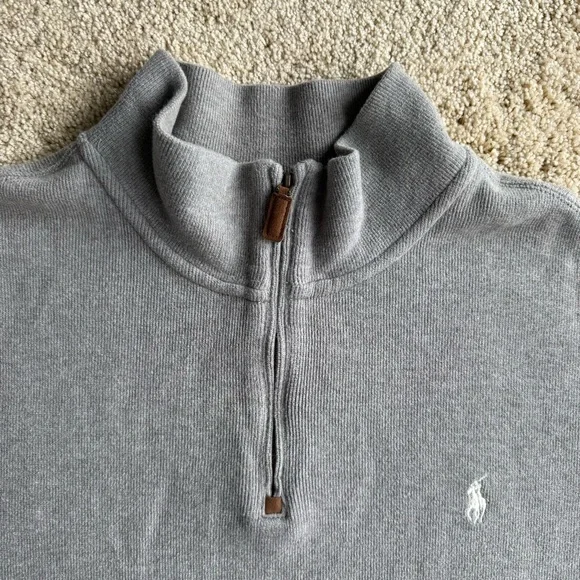 Polo Ralph Lauren Mens XXL Gray Quarter Zip Pullover Sweater Cotton Pony Logo - Picture 3 of 9